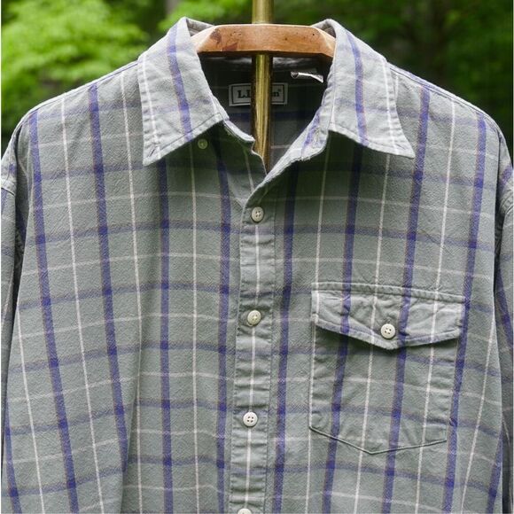 Vintage 90s Lands’ End Green Plaid Button Up Shirt - Picture 4 of 7